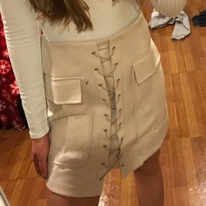 BRAND NEW Cream Suede Lace Up Mini Skirt